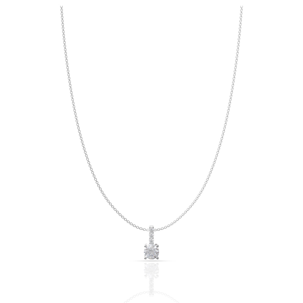 Silver Solitaire Pendant with Link Chain