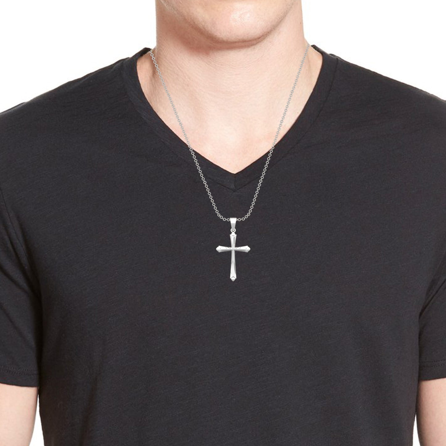 Silver Blessed Holy Cross Pendant with Link Chain