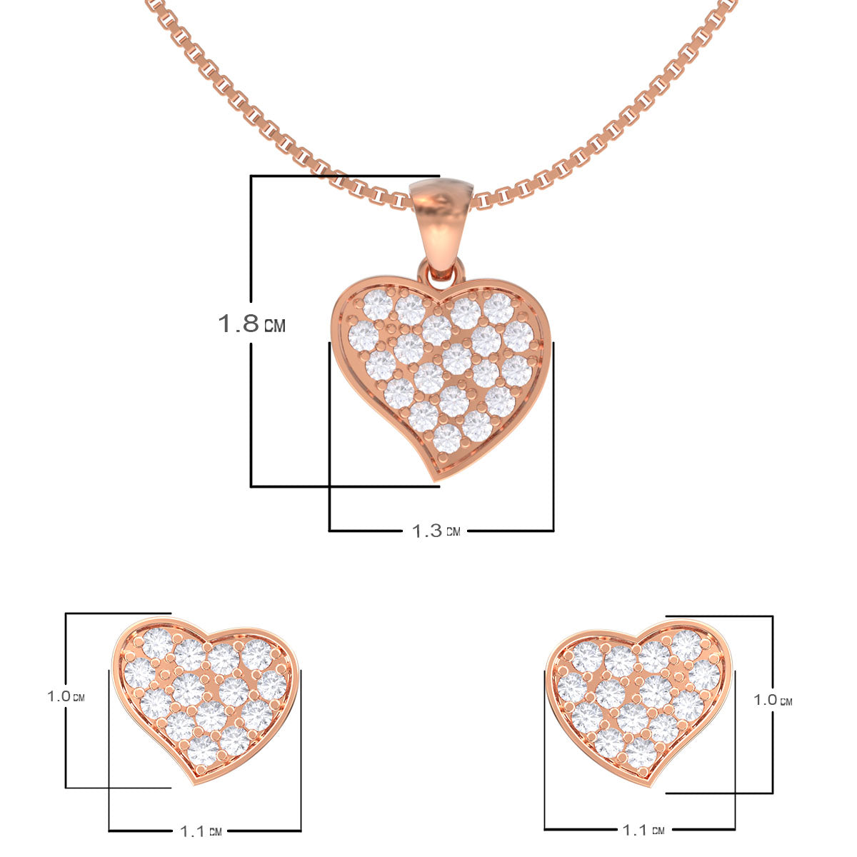 Rose Gold Whole Heart Pendant Set with Link Chain