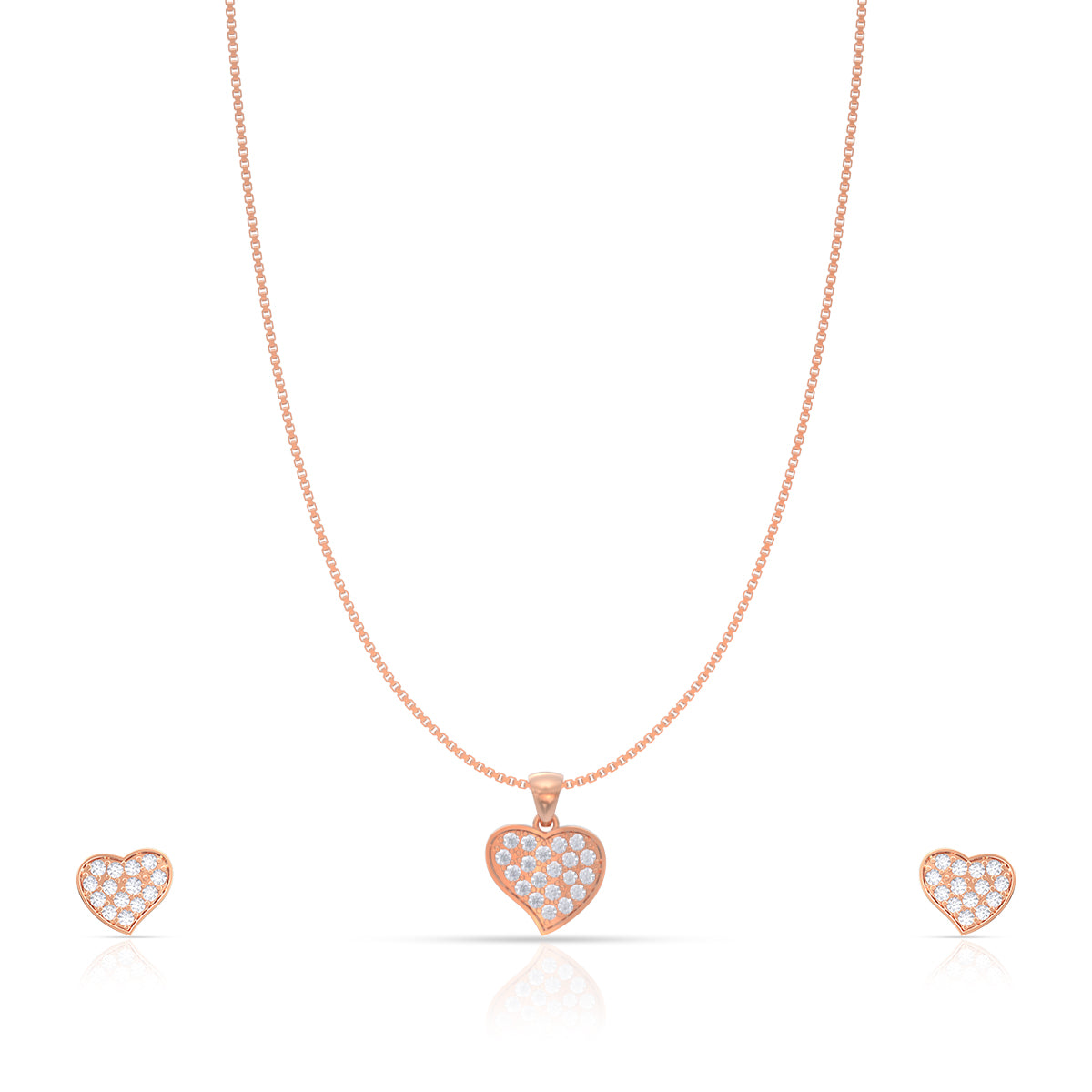 Rose Gold Whole Heart Pendant Set with Link Chain