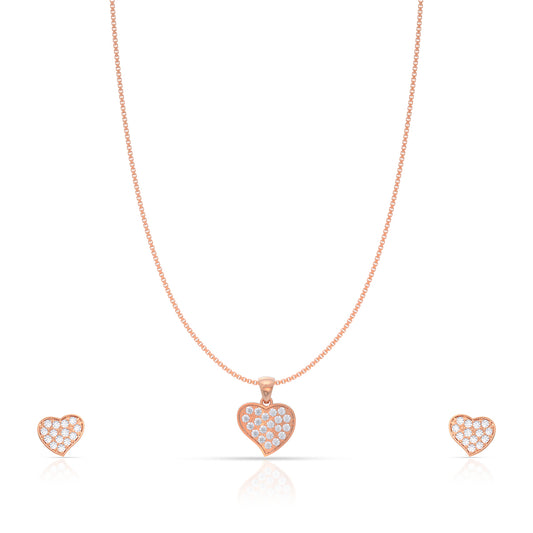 Rose Gold Whole Heart Pendant Set with Link Chain