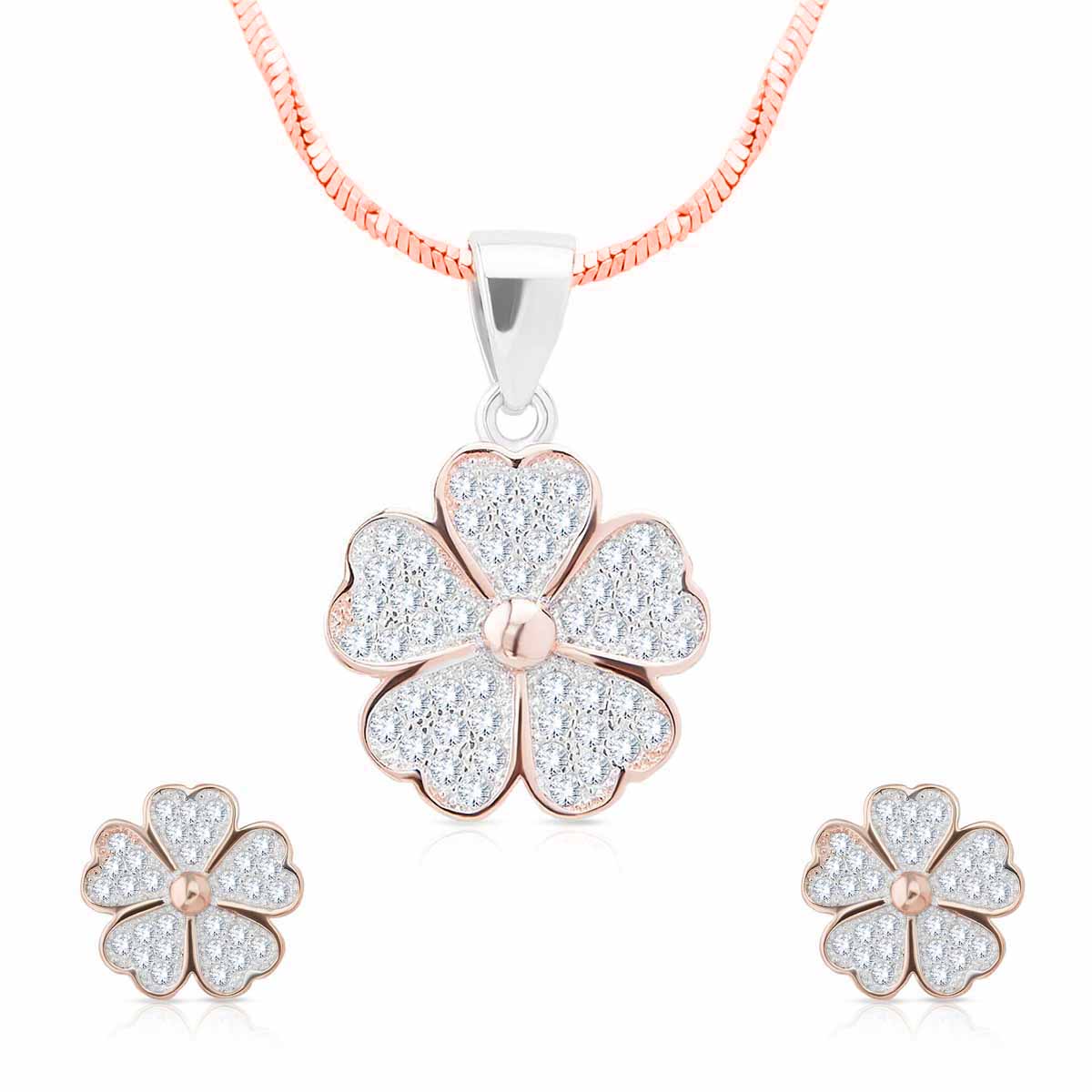 Blooming Flower Pendant Set In Sterling Silver