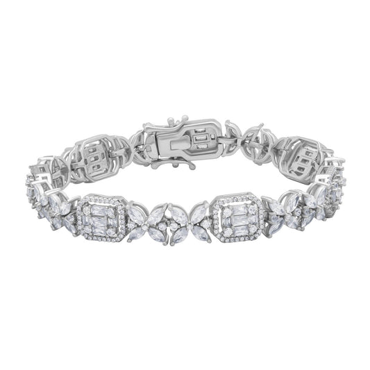 Sparkling Floral Silver Studded Bracelet