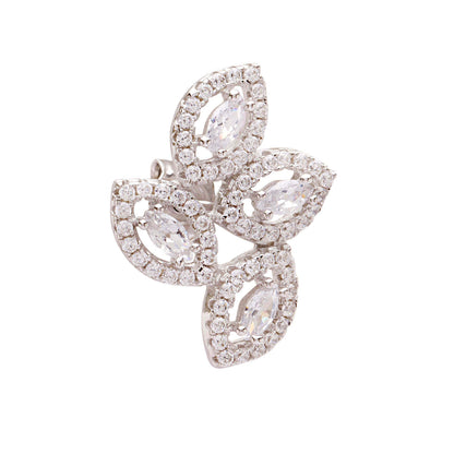 Classic Diamond Leaf Silver Stud Earrings